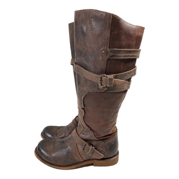 Heritage 7.5M Brown Distressed Leather Buckle Knee High Riding Boots - Picture 4 of 9